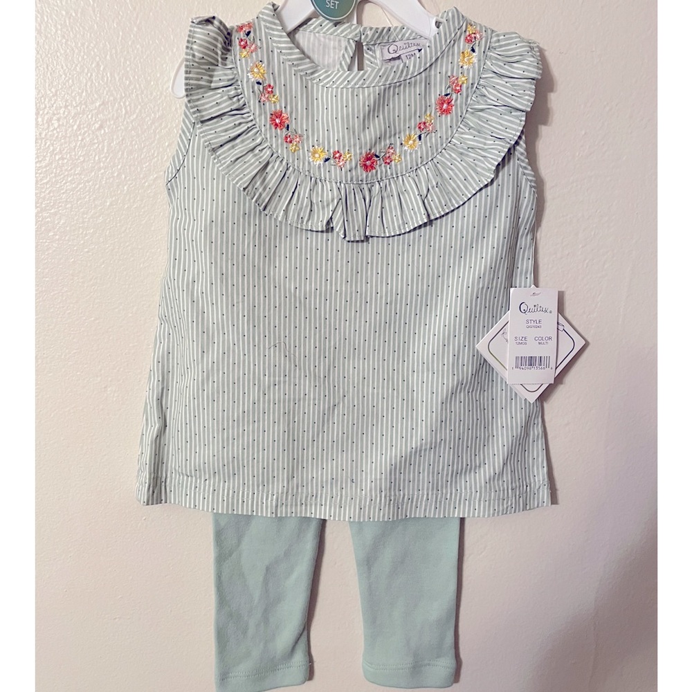 Baby girls size 12 month 2 pc outfit ( sleeveless top long pants) by quiltex